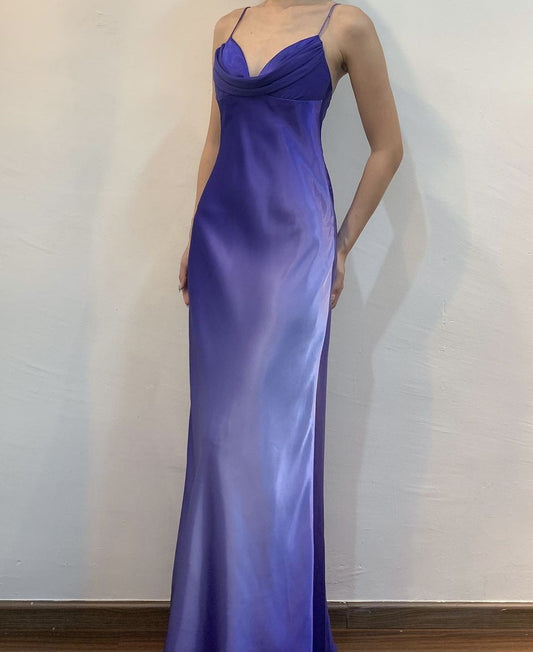 Modest Mermaid Spaghetti Strap Gradient Grape Colors Sleeveless Long Prom Dresses For Women N4178