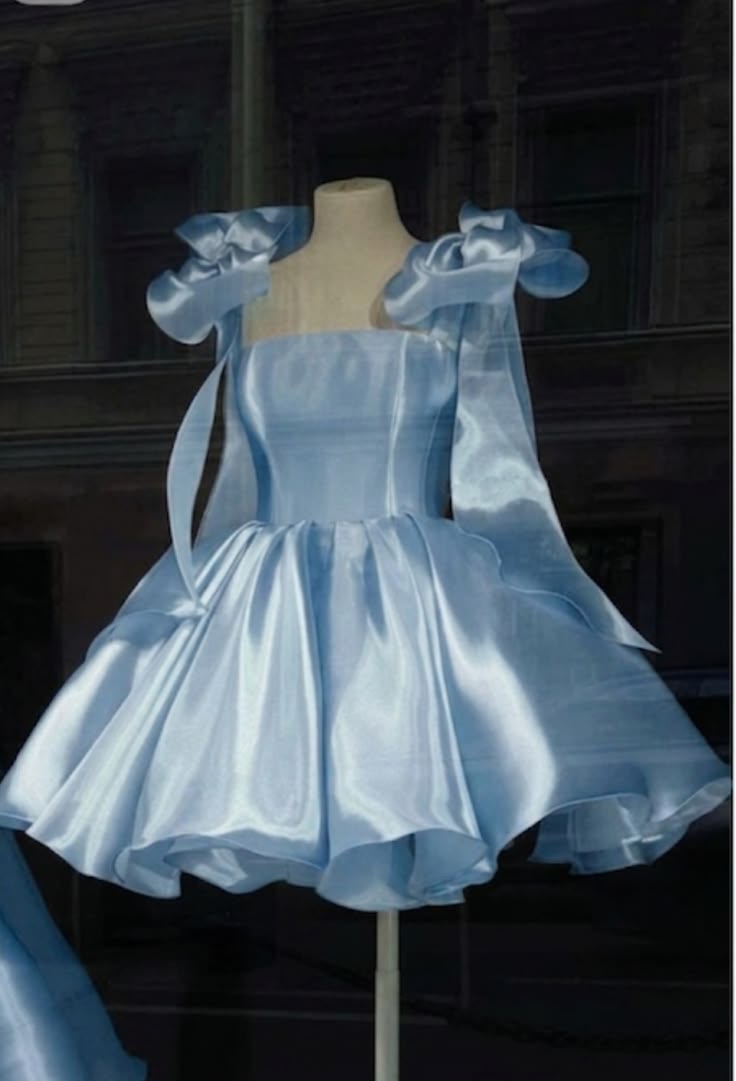 Sweet 16 dress Hoco dress Ball Gown Straps Light Sky Blue Short Mini Satin Homecoming Dresses Inspo Graduation Outfit RB6678