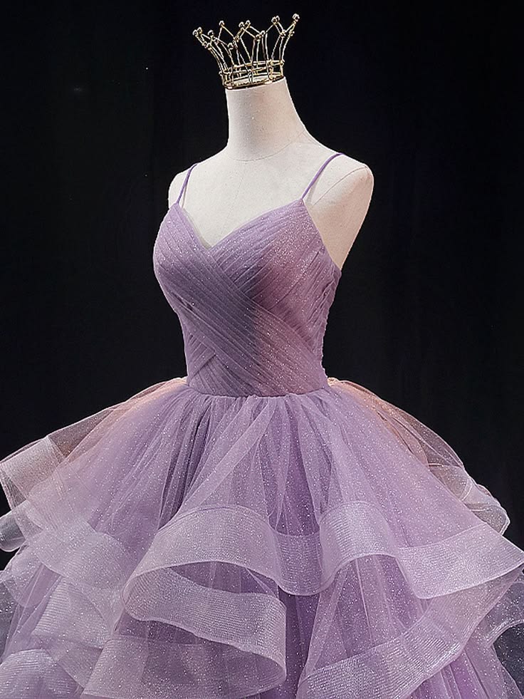 Purple Prom Dress Ball Gown Spaghetti Strap Tulle Sequin Long Formal Gown Evening Dresses For Teens Formal N038