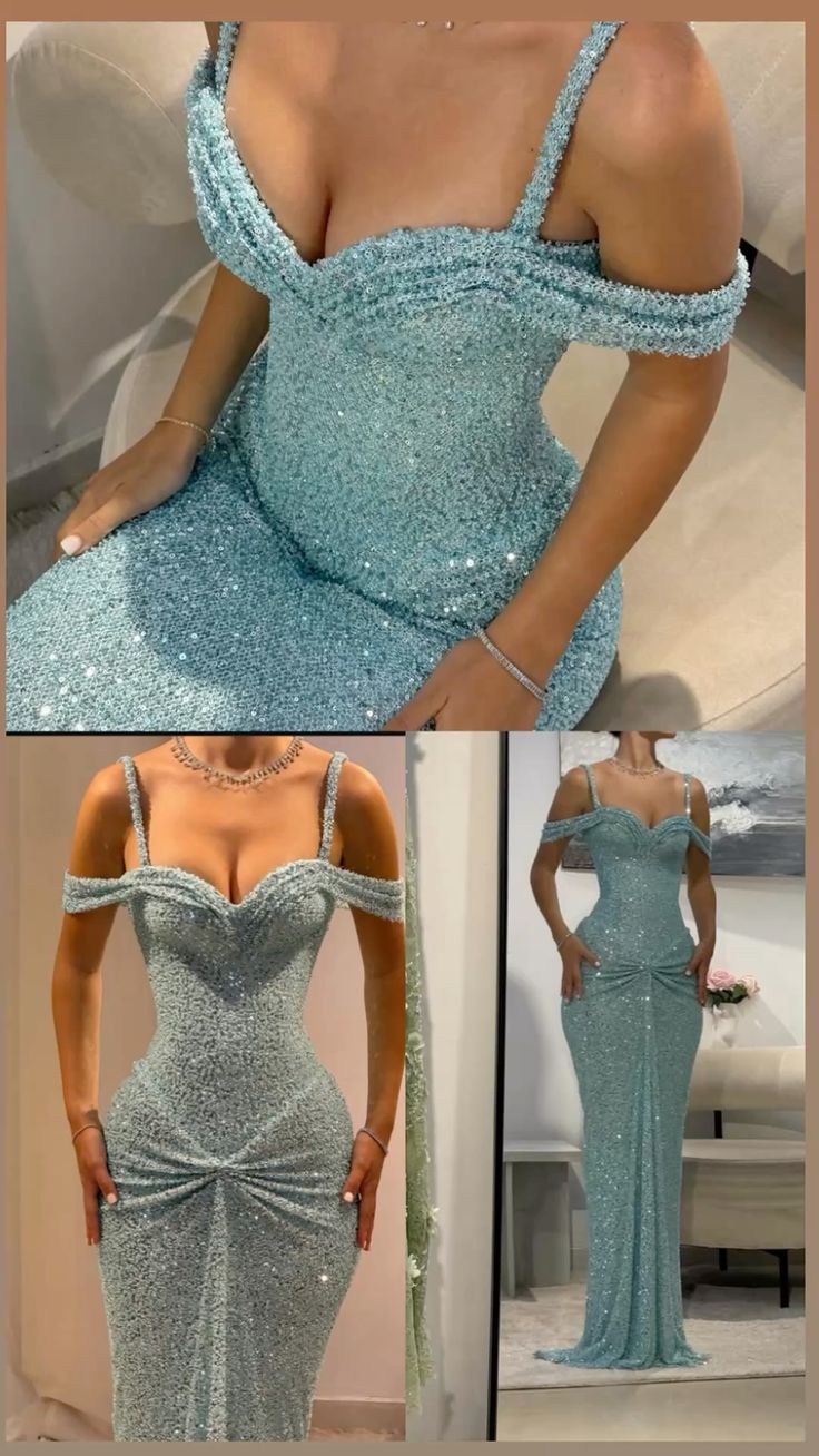 Glitzerndes, figurbetontes Kleid mit blauen Trägern und Pailletten, langes Ballkleid im Meerjungfrauen-Stil für Damen N4113
