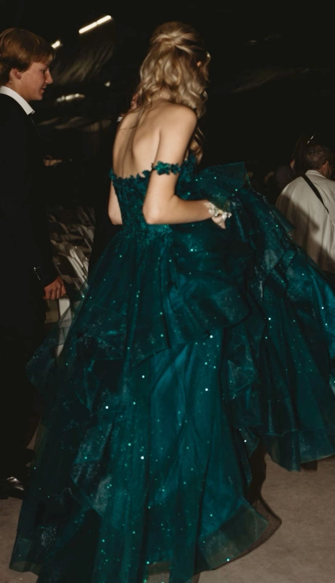 Sexy Ball Gown Spaghetti Straps Dark Green Tulle Long Prom Dresses Inspiration Trending Evening Gowns Formal Prom Dress B298