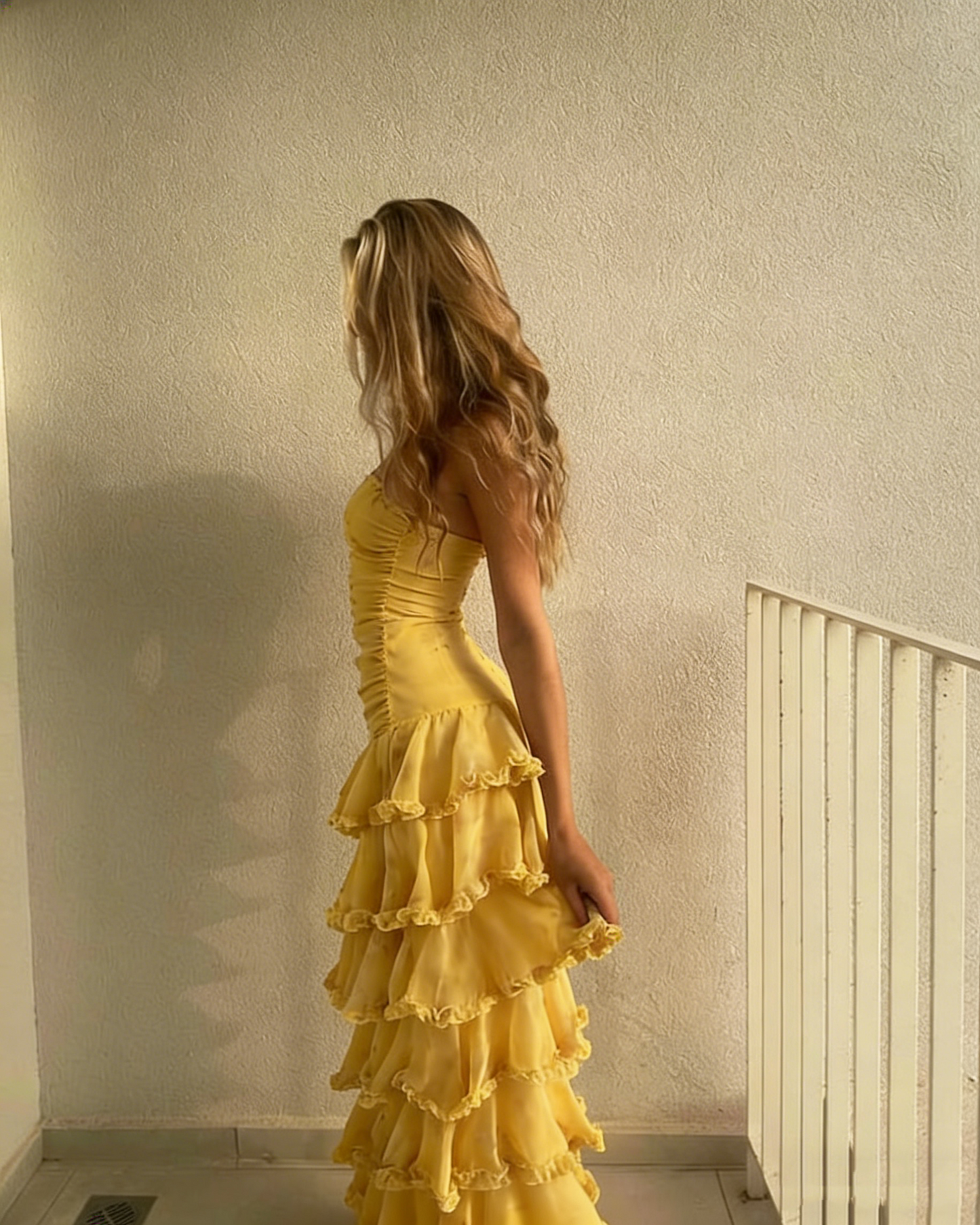 Modest Sheath Strapless Yellow Chiffon Long Prom Dresses Party Dress 20th Birthday Outfits Graduation Dress N1615