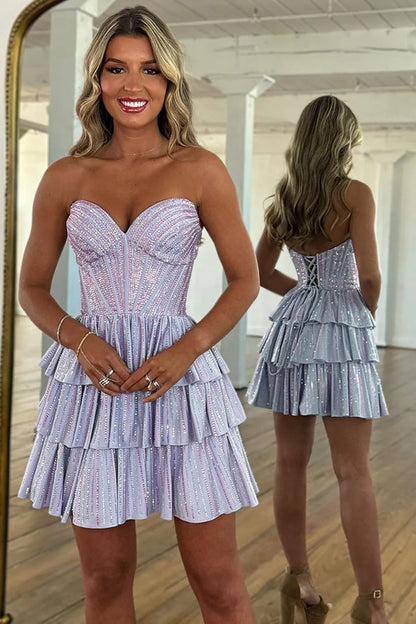 Zarte Sweetheart Glitzer Prinzessin Heimkehrkleider mit Rüschen RB3204