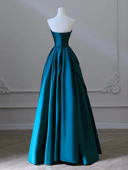 A-Line Sweetheart Satin Green Long Prom Dress Green Satin Long Formal Evening Dress AB199