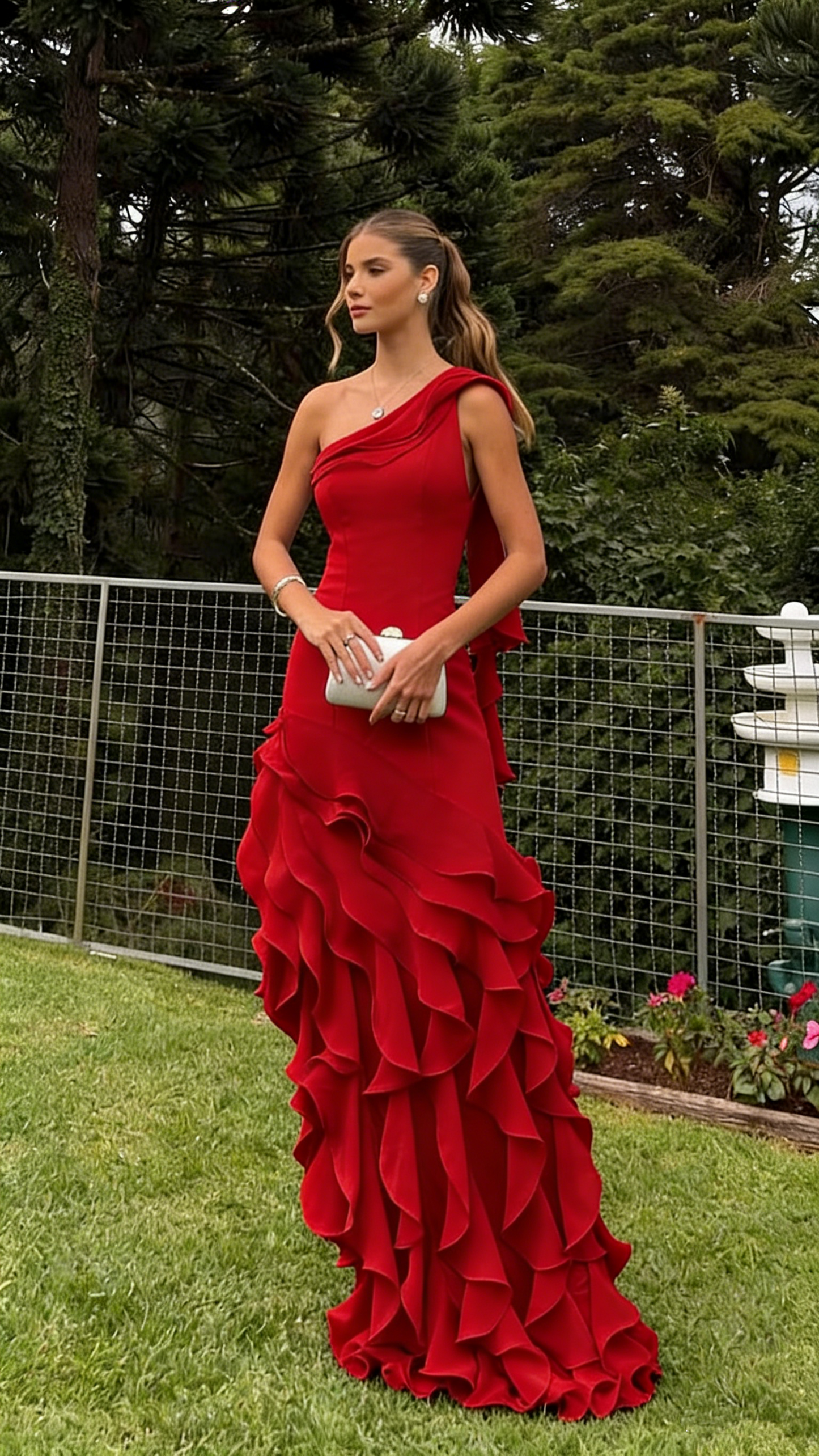 Simple Mermaid One Shoulder Light Sky Blue Chiffon With Ruffles Long Prom Dresses Impress Wedding Guest Dress Party Gown N289