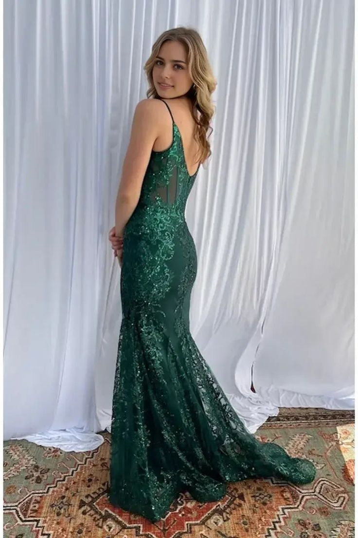 Robe de bal sirène sexy à bretelles spaghetti, rose vif, en dentelle et paillettes, tenue longue pour 18e anniversaire, robe de soirée dansante au lycée RB1236