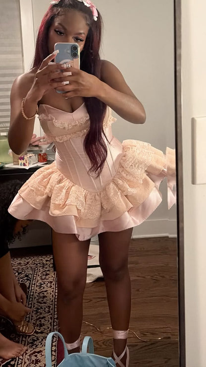 Cute Ball Gown Sweetheart Pink Lace For Black Girls Short 15 birthday outfit ideas black girls Inspo Mini Cocktail Outfits RB3760