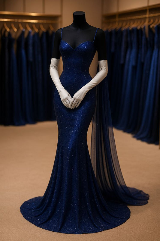Modest Mermaid Spaghetti Strap Sequin Royal Blue Prom Dresses Evening Party Formal Gown 17th Birthday Outfits AB842