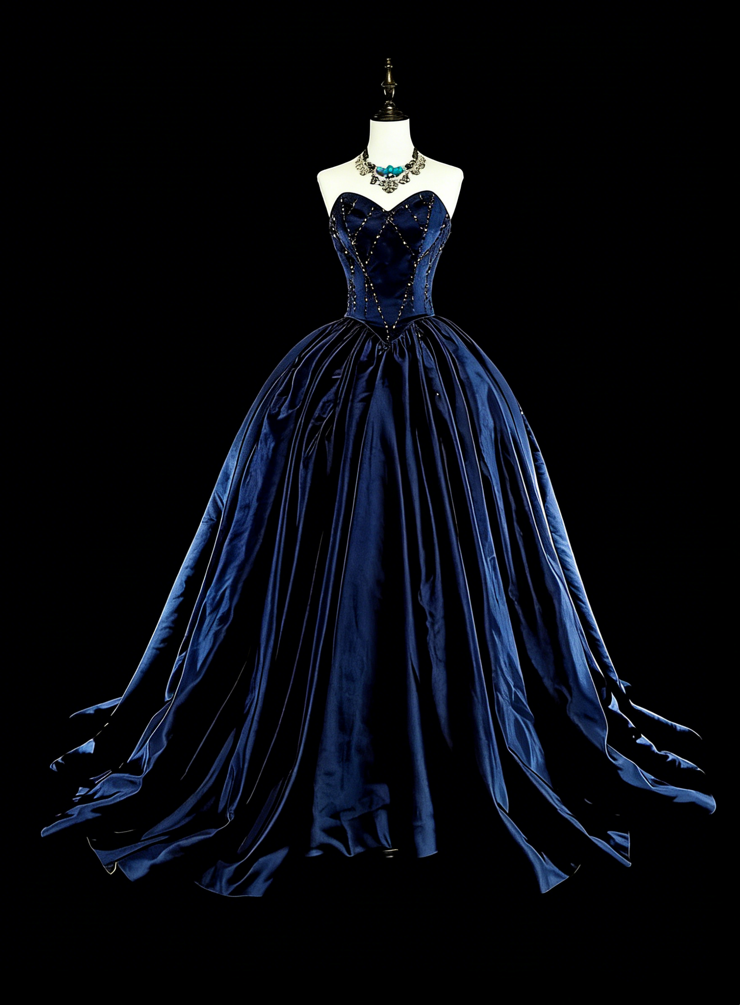 Robe de bal vintage bleu marine en tulle, décolleté cœur, style années 80, robe de soirée formelle, robe de bal longue N1755