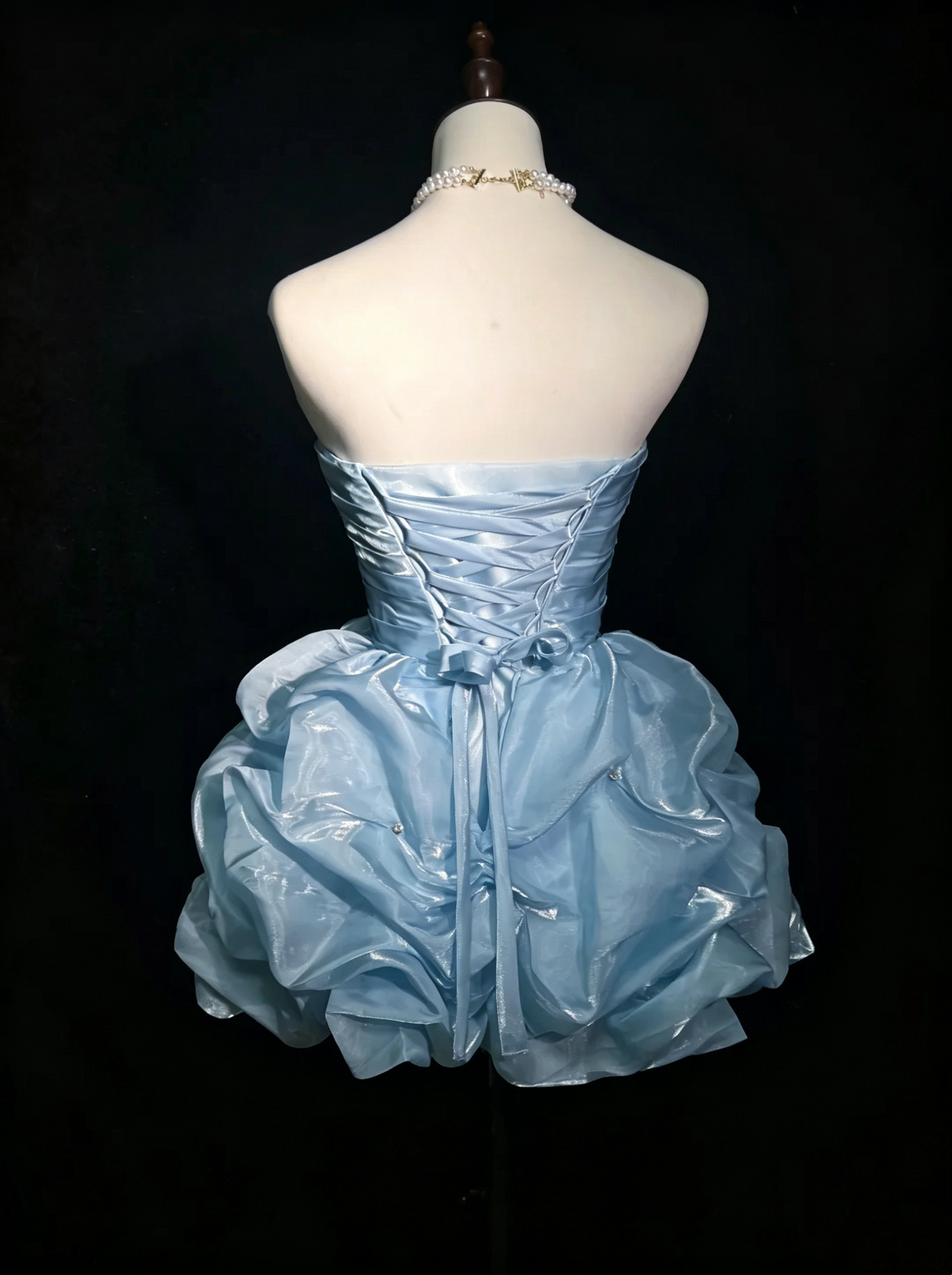 Vintage Ball Gown Sweetheart Light Sky Blue Y2K 2000s Organza Short Mini Homecoming Dresses N3106