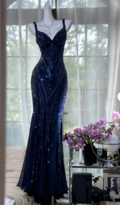 Vintage V Neck Dark Purple Chiffon Sequin Mermaid Long Party Gown Evening Dress 20th Birthday Outfits N875