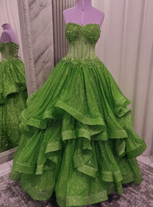 Elegant Green Ball Gown Strapless With Lace For Women Party Dresses Formal Prom Dress Inspo 22th Birthday Gown AB1431