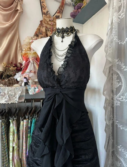 Vintage Black Elegant Vintage Prom Party Gown Evening Dress Princess Formal Dress N781
