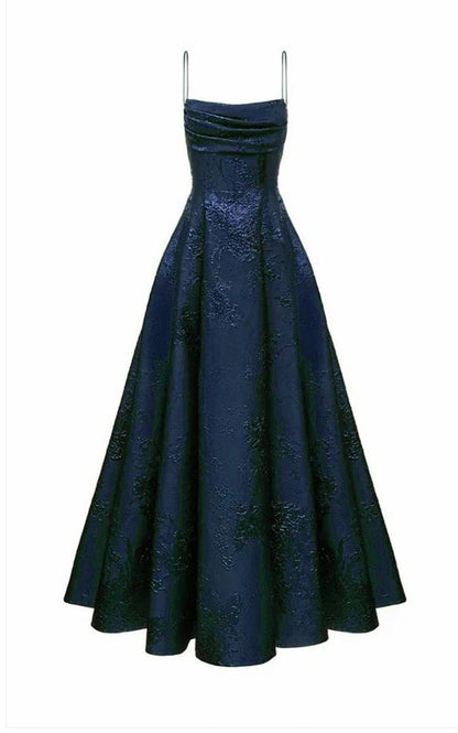 Robe de bal élégante, coupe trapèze, bretelles spaghetti, satin vert foncé, sans manches, dos nu, robe de soirée formelle AB442