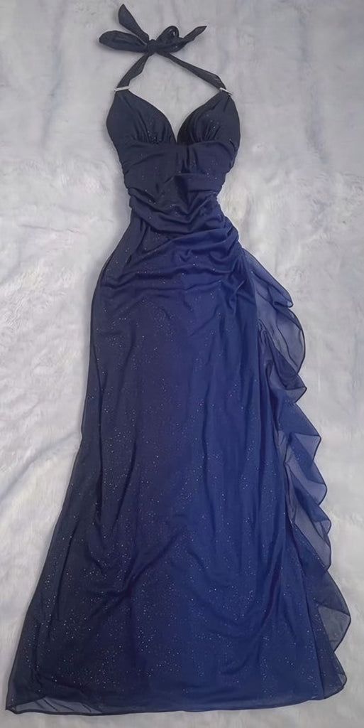 Elegantes, figurbetontes Abendkleid aus königsblauem Chiffon mit Ombré-Effekt in A-Linie, langes, formelles Ballkleid, 16. Geburtstagskleid AB1298