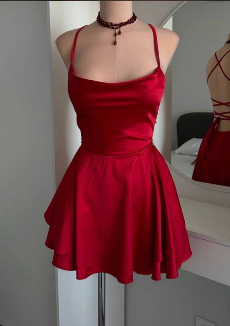 Sexy A Line Spaghetti Strap Red Short Backless Freshman Graduation Dresses Inspo Senior Lace Homecoming Outfits RB4764