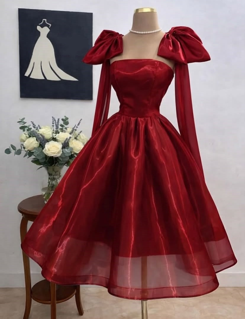 Simple Ball Gown Strapless Red With Bow-knot Freshman 7th Grade Dance Dresses Inspo Senior Homecoming Outfit RB4751
