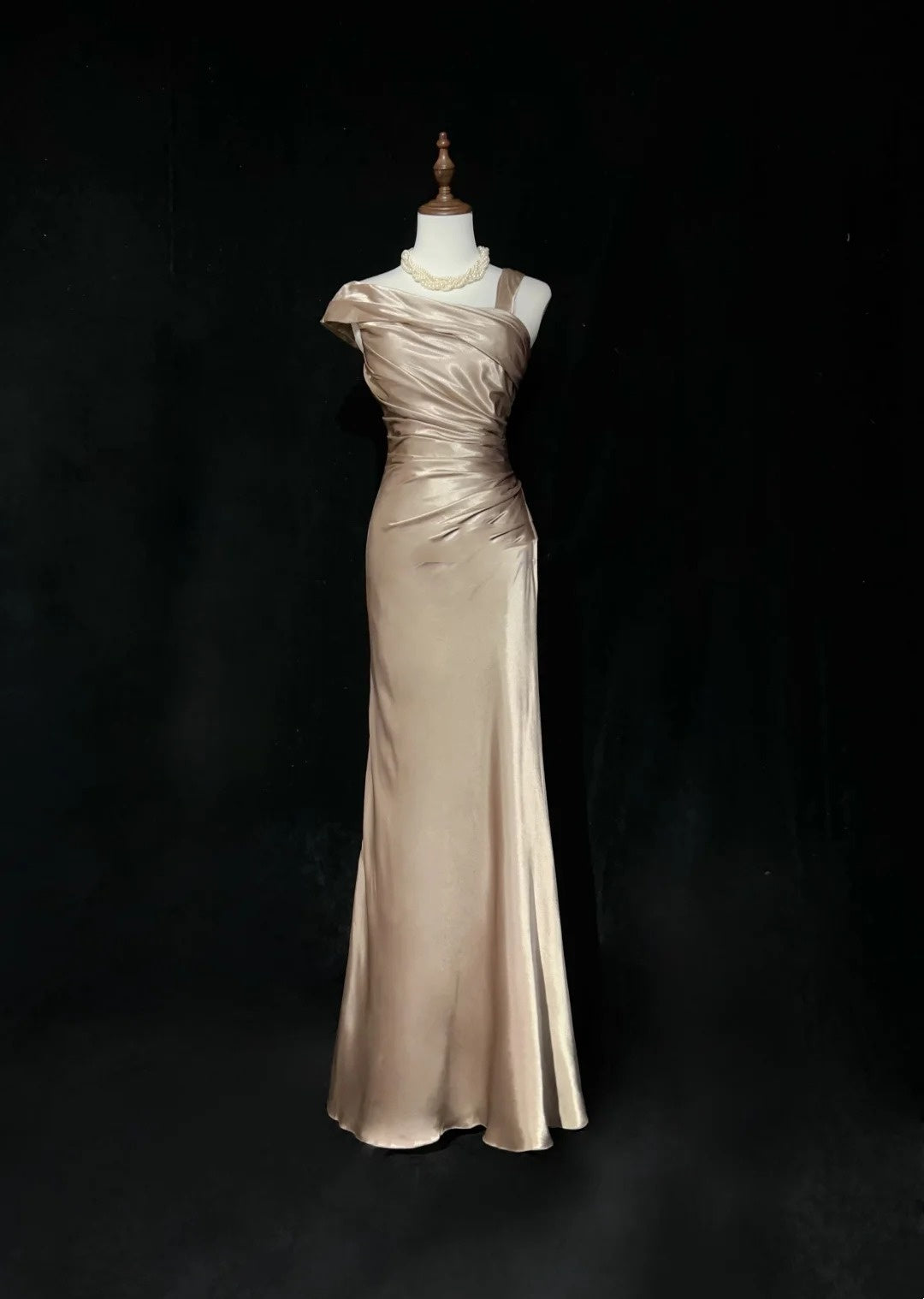 Retro-Abendkleid, Vintage-Ballkleid, Meerjungfrauenform, Champagner, mit Falten, lang, 90er-Jahre, formelle Outfits N2320
