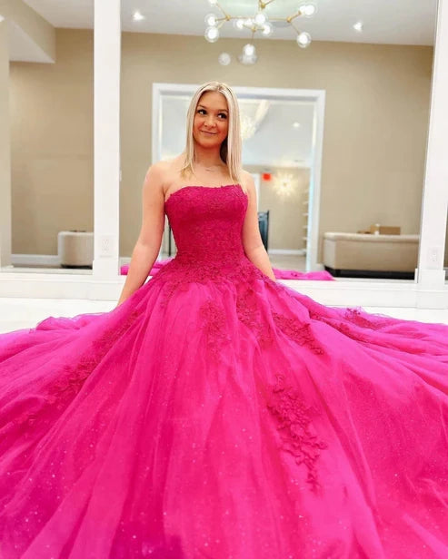Robe de bal unique en tulle jaune à décolleté cœur avec applications de dentelle, robe de soirée longue AB596
