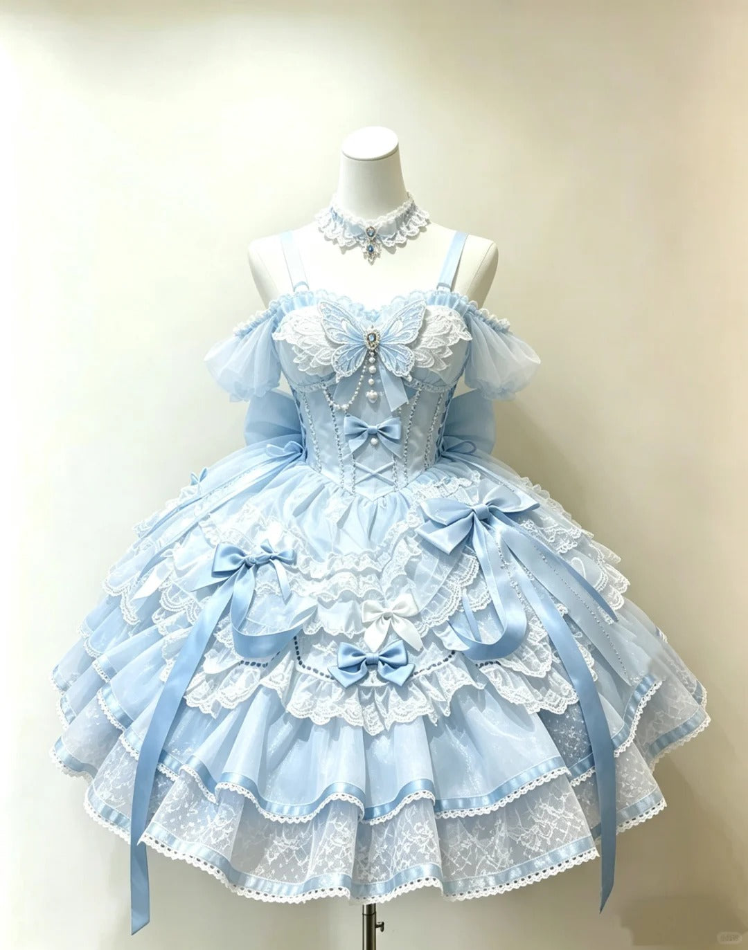 Süßes Ballkleid Eckiger Ausschnitt Hellblau mit Schleifen Lolita Kleid Homecoming Kleider Hoco Outfits RB4692