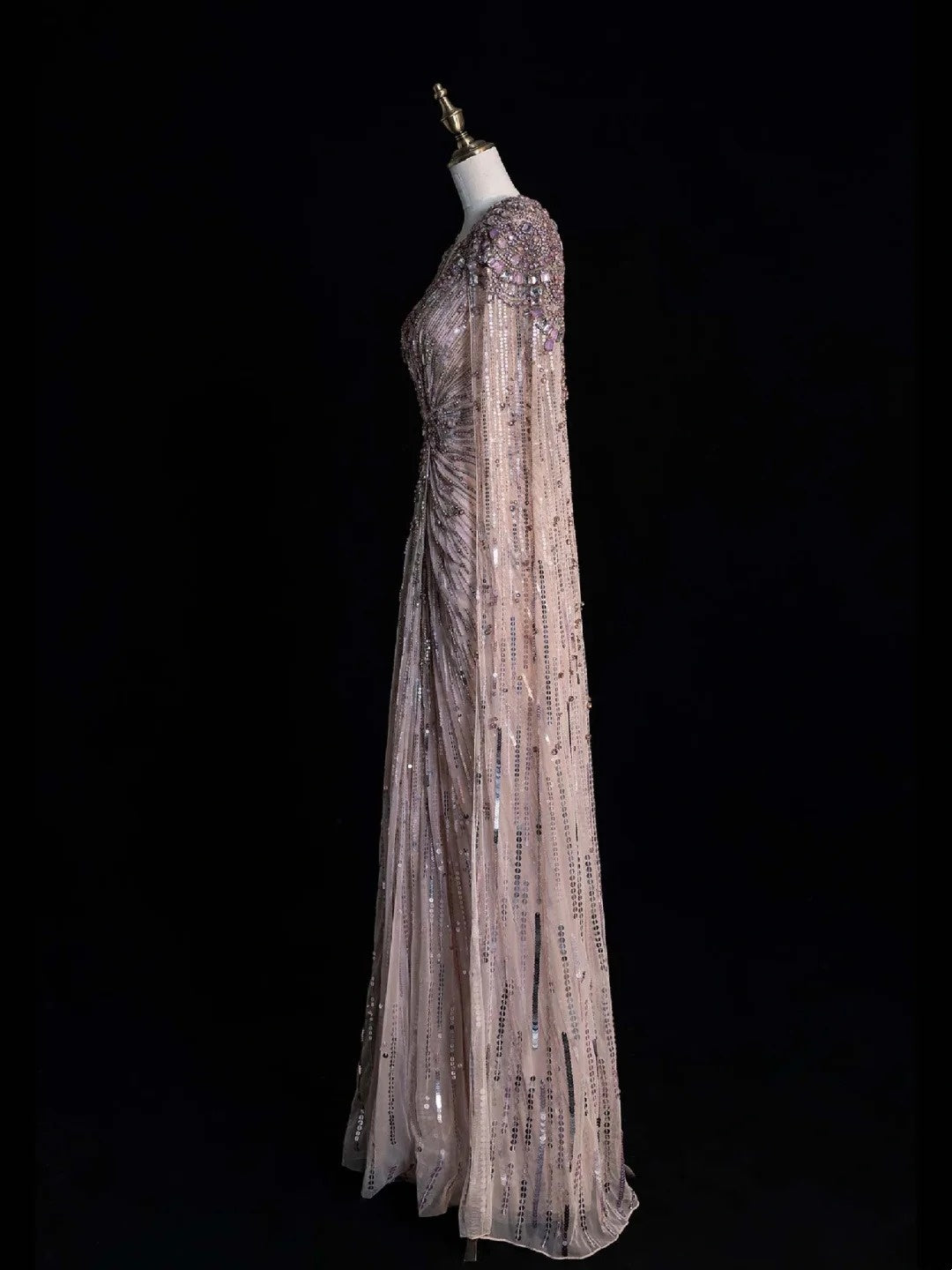 Funkelndes langes A-Linien-Abendkleid mit V-Ausschnitt, rosa Pailletten und Perlenbesatz am Oberteil, formelles Ballkleid N547
