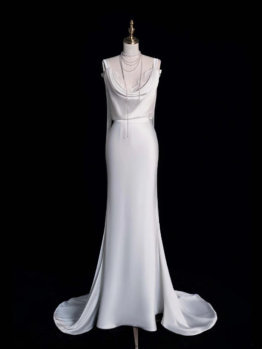 Timeless Mermaid Cowl Neck Lace White Long Wedding Dress Fairytale Boho Beach Summer Bridal Dresses N552