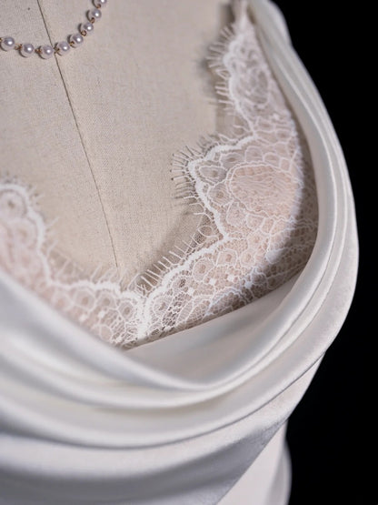 Robe de mariée longue blanche en dentelle, style sirène intemporel, col bénitier, robe de mariée bohème féérique pour la plage ou l'été N552