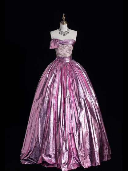 Niedliches, trägerloses, langes Ballkleid aus rosa Spitze, Abendkleid, semi-formelles Kleid N559