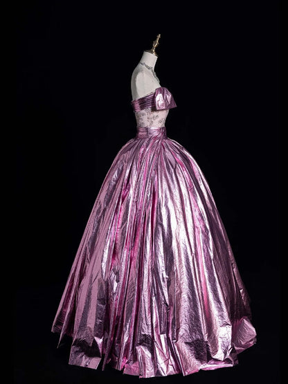 Niedliches, trägerloses, langes Ballkleid aus rosa Spitze, Abendkleid, semi-formelles Kleid N559