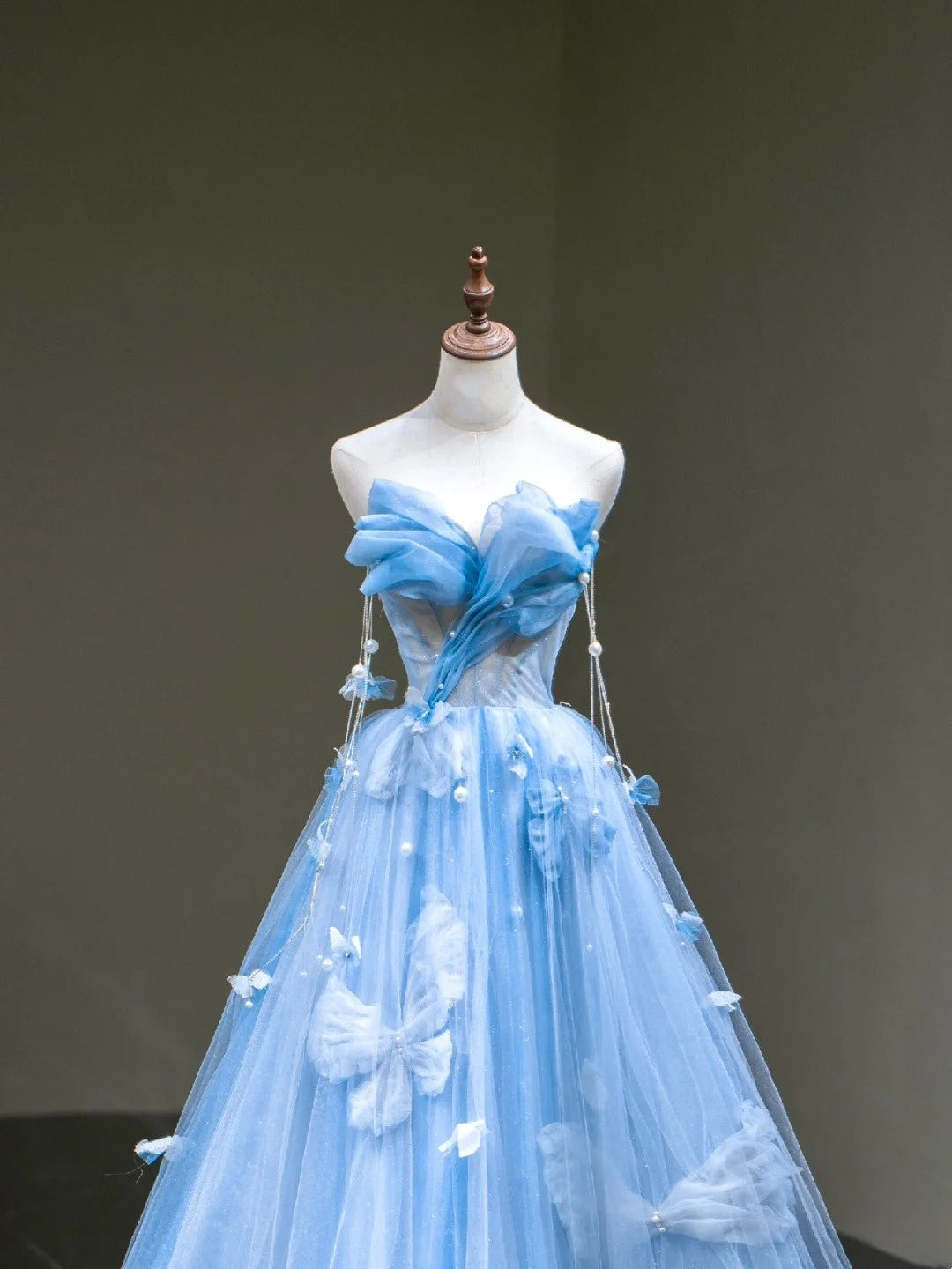 Cute Ball Gown Sweetheart Blue Tulle Long Sleeveless Prom Dresses For High School People Girls Formal Evening Dress N1038