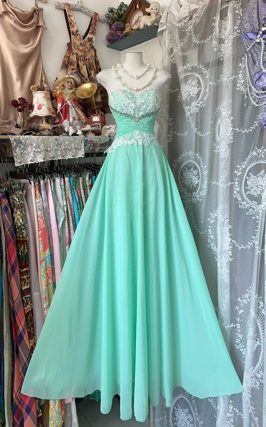 Elegant A line Strapless Blue Chiffon Long Prom Dresses For Teens Evening Outfits Formal Dress N1067