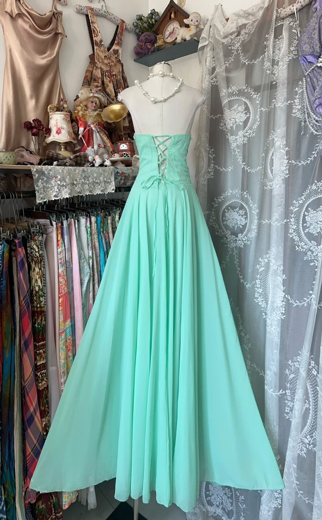 Robe de bal longue en mousseline bleue élégante, coupe trapèze, sans bretelles, pour adolescentes - Tenue de soirée - Robe de cérémonie N1067