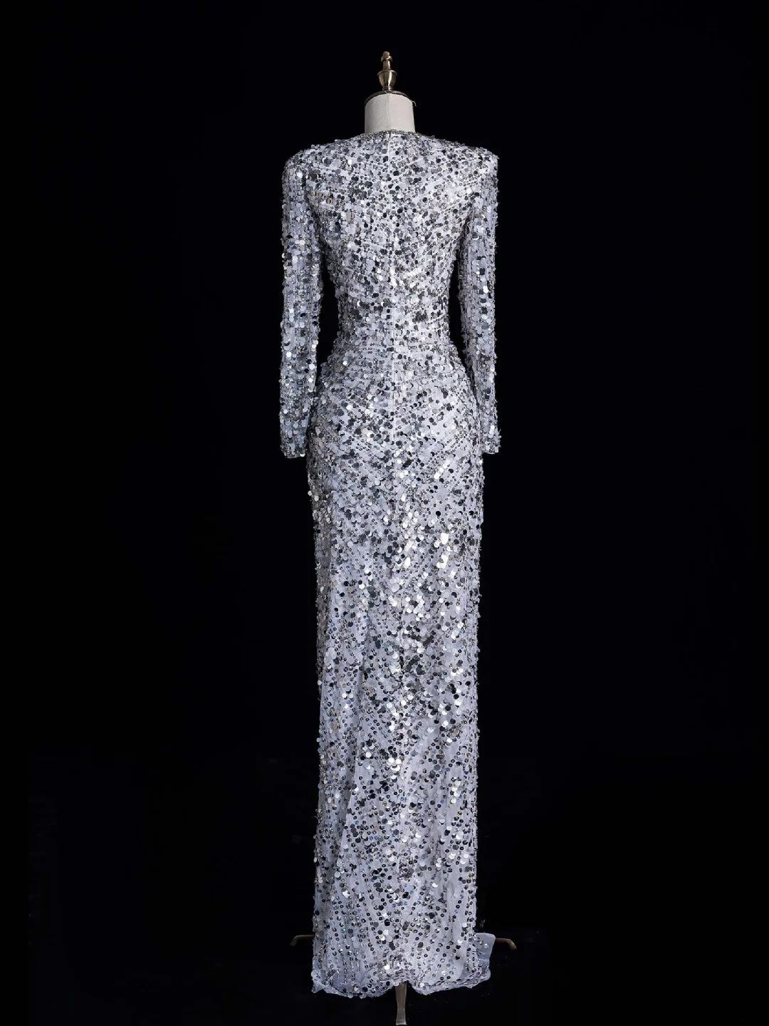 Bezauberndes Meerjungfrauen-Abendkleid mit V-Ausschnitt, silbergrau, gerafft und mit Pailletten besetzt, langes Ballkleid, formelles Kleid N1045