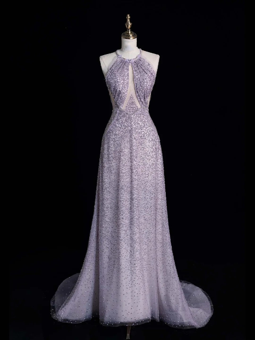 Robe de bal longue grise à sequins, élégante et trapèze, dos nu, pour adolescentes - Tenue de soirée formelle N1053