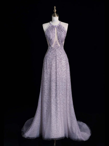 Robe de bal longue grise à sequins, élégante et trapèze, dos nu, pour adolescentes - Tenue de soirée formelle N1053