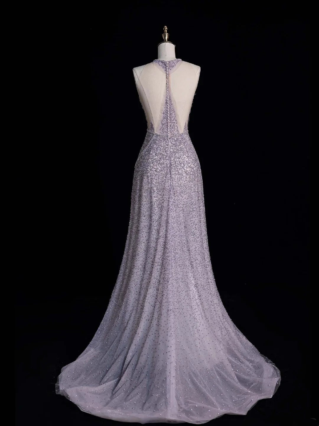 Robe de bal longue grise à sequins, élégante et trapèze, dos nu, pour adolescentes - Tenue de soirée formelle N1053