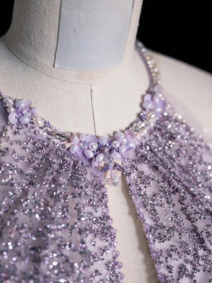 Robe de bal longue grise à sequins, élégante et trapèze, dos nu, pour adolescentes - Tenue de soirée formelle N1053