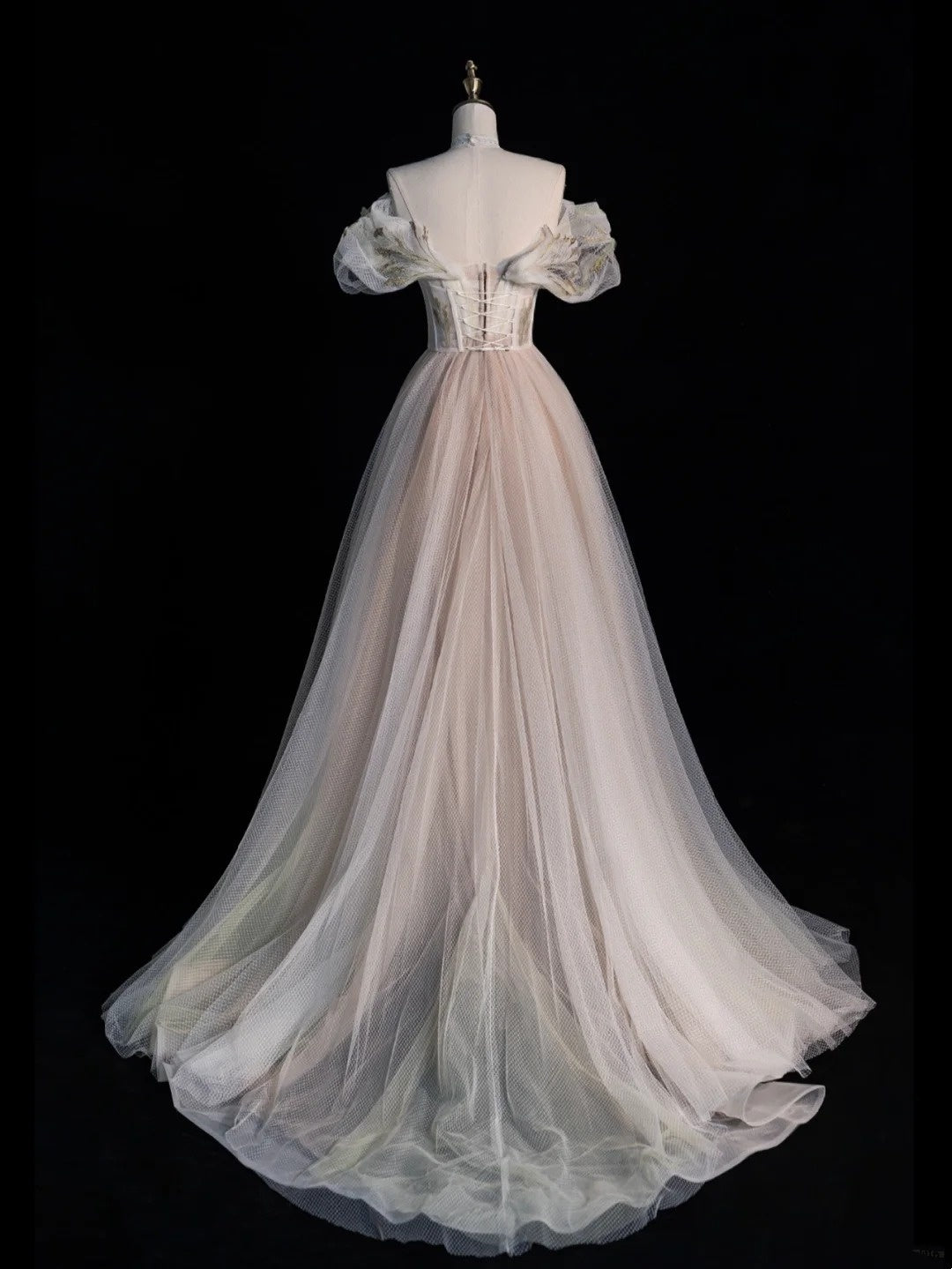 Modest Ball Gown Off The Shoulder Champagne Long Prom Dresses For High School Teens Girls Formal Bridesmaid Dress N1054