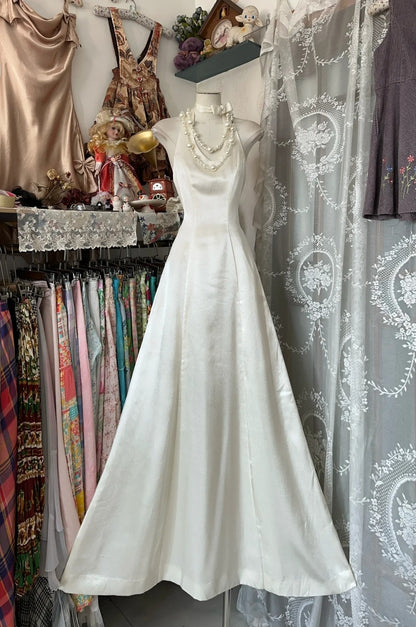 Elegantes, langes, weißes Satin-Abendkleid in A-Linie mit Neckholder für Teenager, formelles Abendkleid N1057