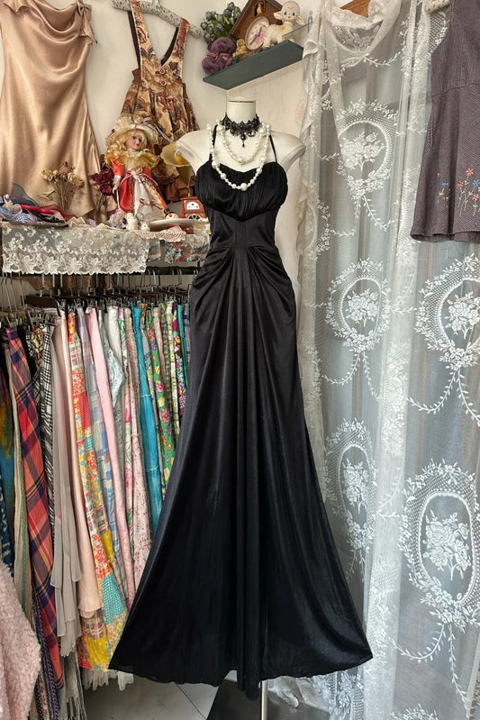 Robe de bal longue sirène élégante en satin noir, dos nu, pour adolescentes, tenue de soirée formelle N1063