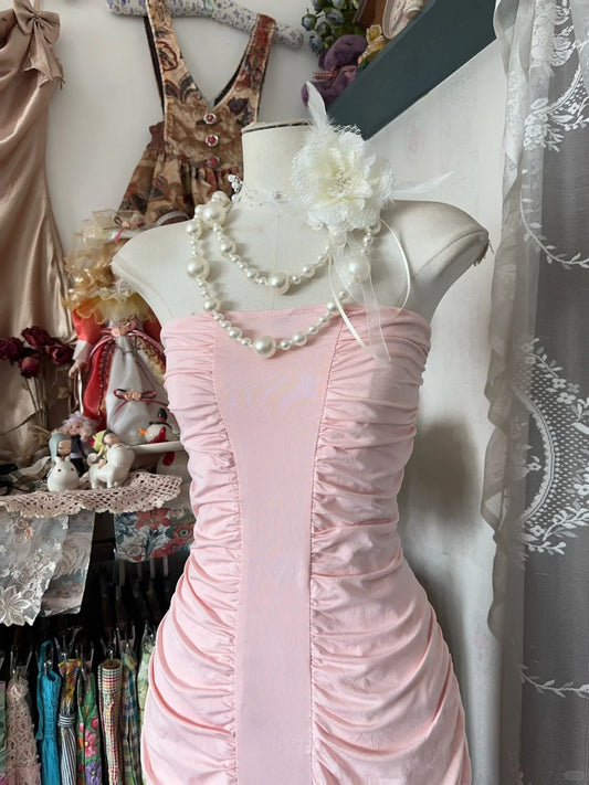 Robe de bal longue rose sirène bustier à volants, tenue de soirée formelle N1059