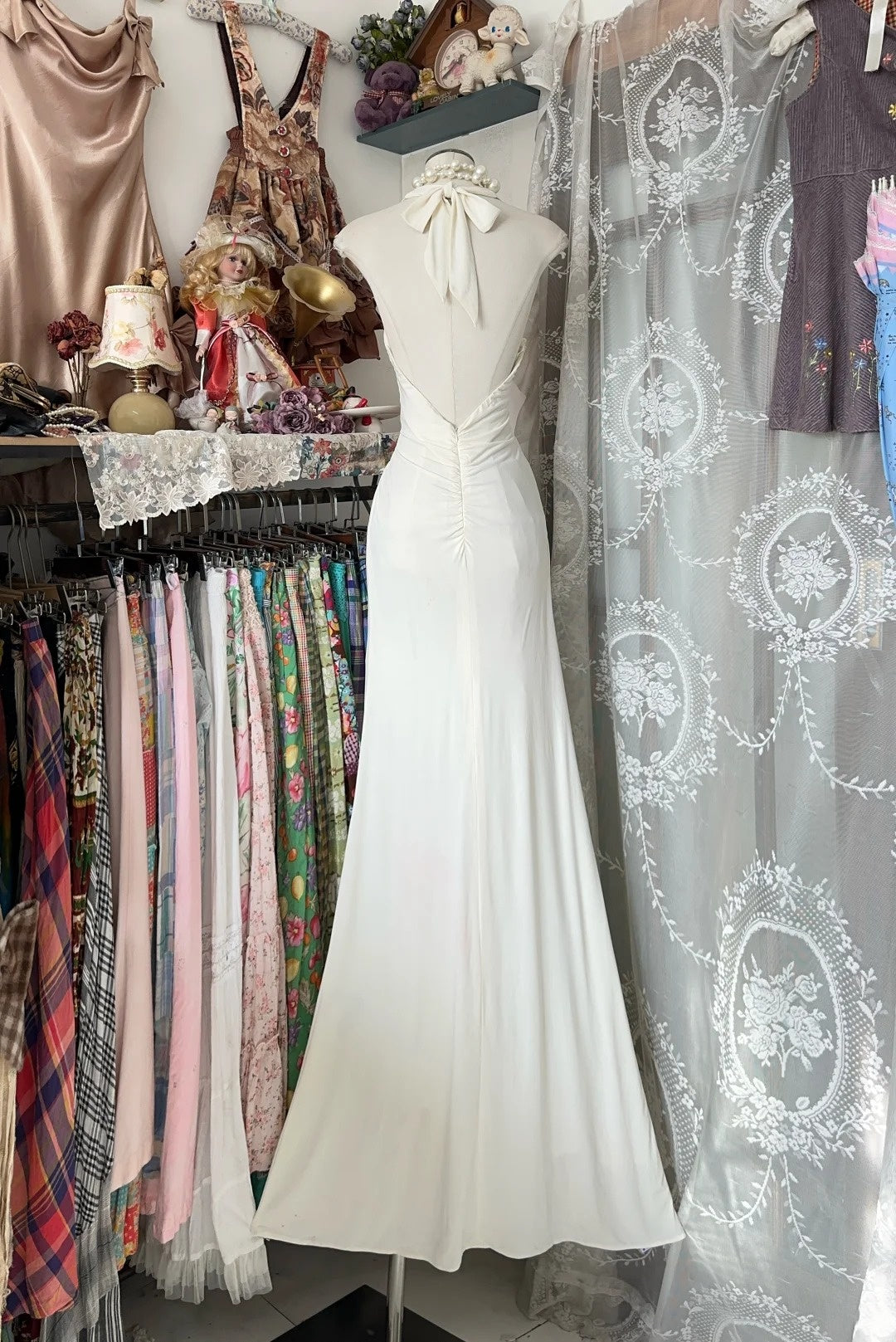 Robe de bal longue sirène élégante ivoire à col halter pour adolescentes - Tenue de soirée - Robe de cérémonie N1056