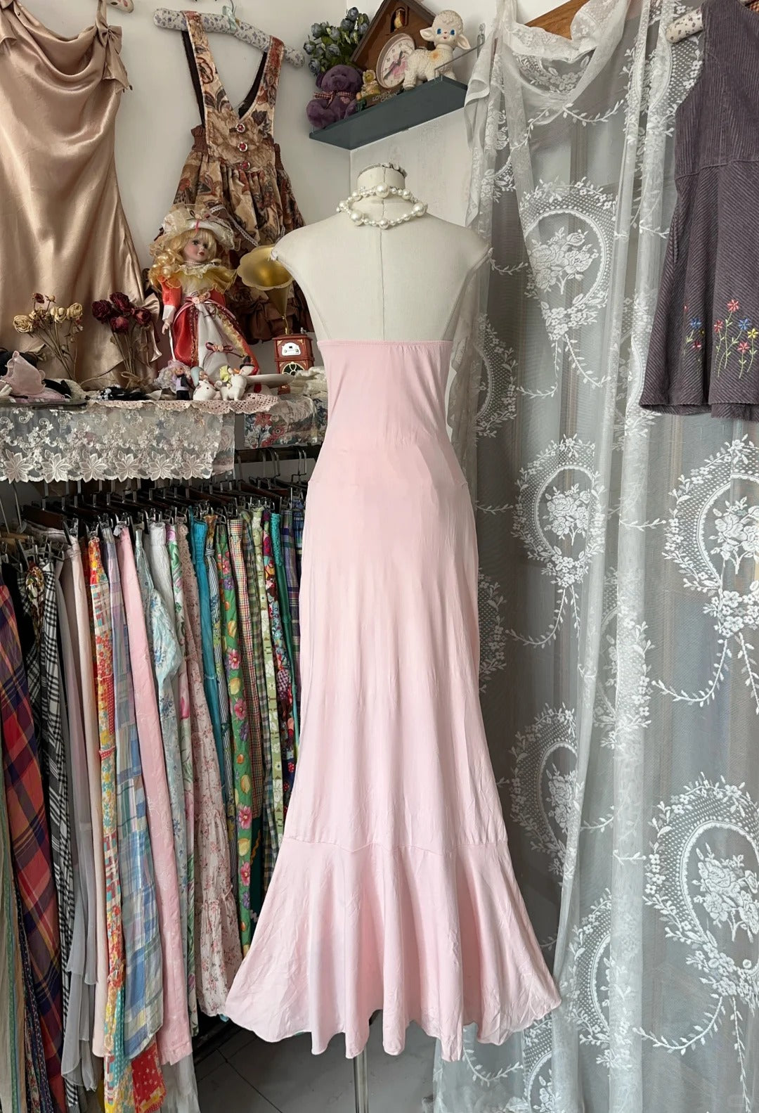 Robe de bal longue rose sirène bustier à volants, tenue de soirée formelle N1059