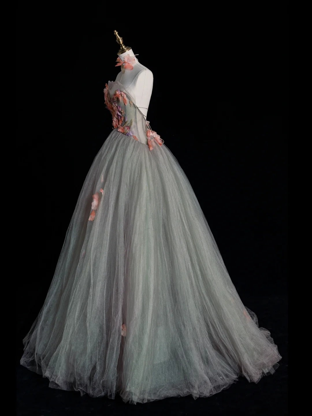 Modest Ball Gown Strapless Gray Tulle Long Prom Dresses For High School Teens Girls Formal Bridesmaid Dress N1068