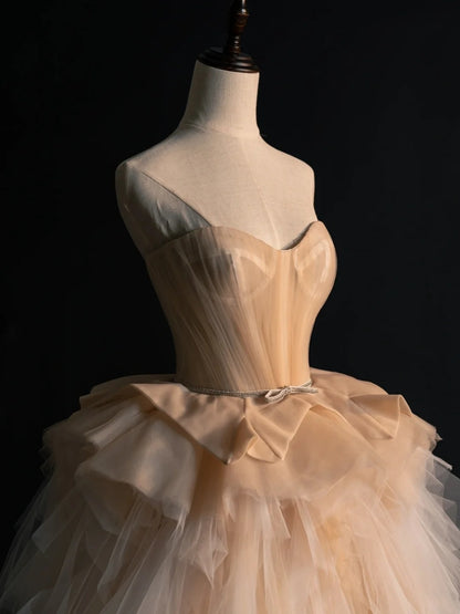 Elegantes Ballkleid Sweethart aus Tüll in Champagner – College- und Abendgarderobe, langes Abschlussballkleid, Inspiration für Abschlussfeiern, N1232