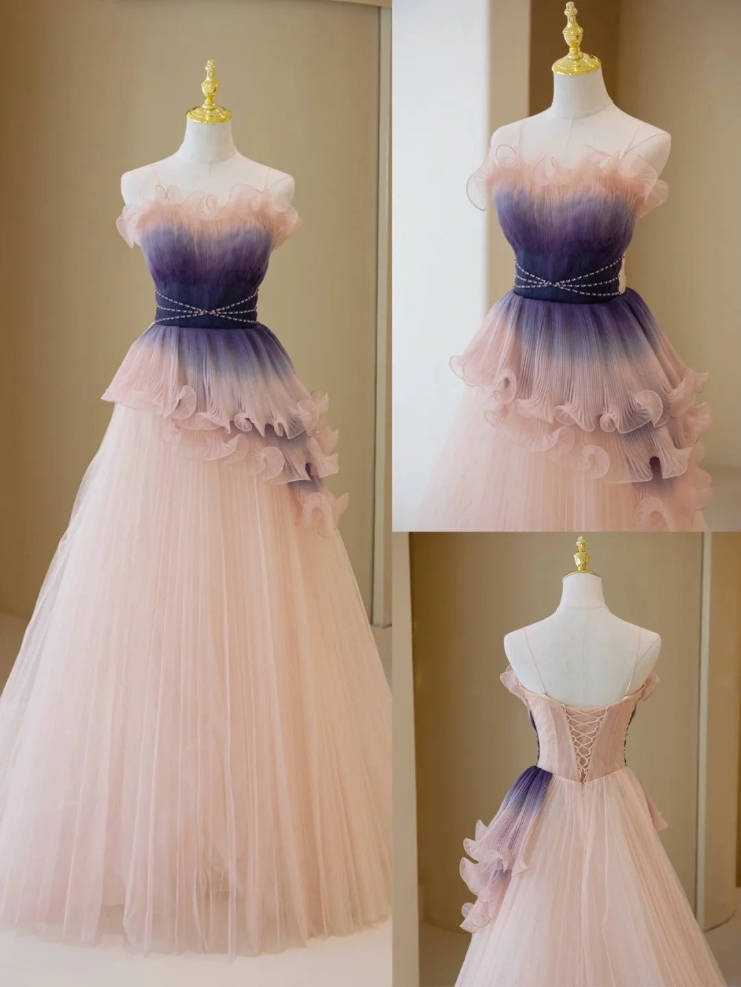 Elegantes, trägerloses Ballkleid in zartem Rosa aus Tüll – Inspiration für formelle Abendkleider und Partykleider (Modell N202)