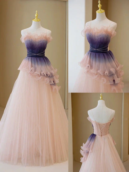 Elegantes, trägerloses Ballkleid in zartem Rosa aus Tüll – Inspiration für formelle Abendkleider und Partykleider (Modell N202)