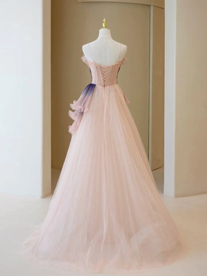 Elegantes, trägerloses Ballkleid in zartem Rosa aus Tüll – Inspiration für formelle Abendkleider und Partykleider (Modell N202)
