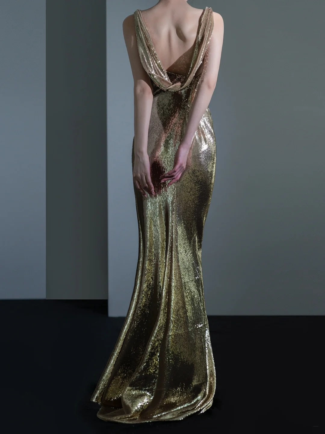 Robe de bal longue à paillettes, style sirène scintillant, bretelles asymétriques, champagne, tenue de bal pour 18 ans, RB1879