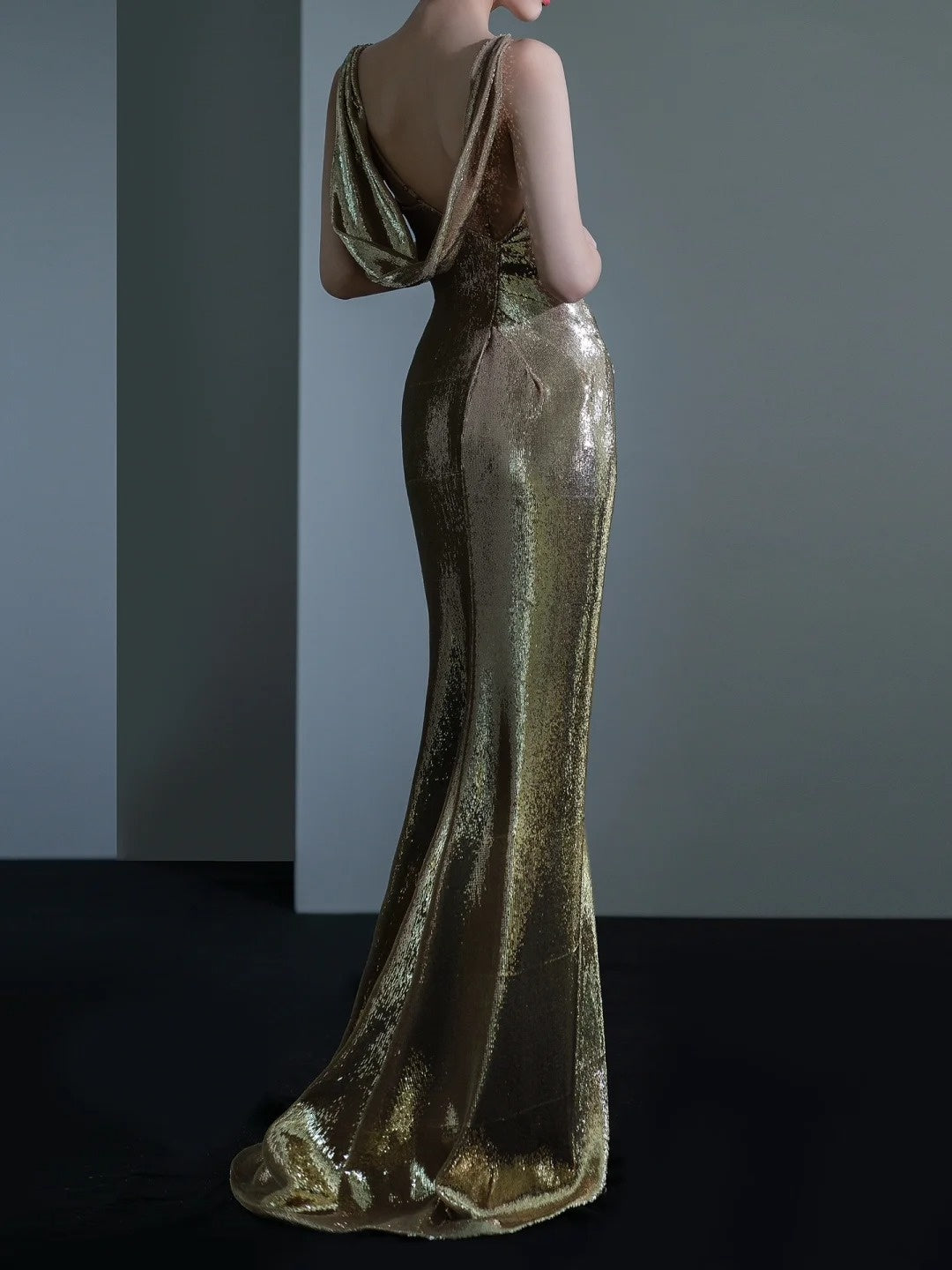 Robe de bal longue à paillettes, style sirène scintillant, bretelles asymétriques, champagne, tenue de bal pour 18 ans, RB1879